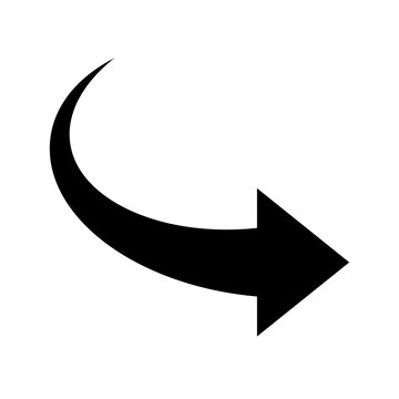 Right arrow icon. Black curve arrow. Modern flat simple arrow button isolated. Cursor sign. Arrow up vector graphic element.
