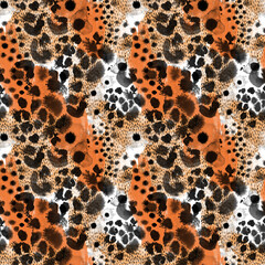 Animal skin seamless pattern. Ink brush stroke spots, blots, splatter.