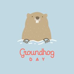 Fototapeta premium Vector illustration on the theme of Groundhog Day on February 2. Decorated with a lettering and Groundhog.