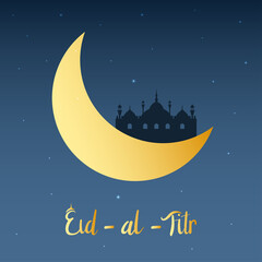 Obraz na płótnie Canvas Eid Mubarak islamic on the beautiful night with moon , eid al fitr happy holiday design greeting card banner background , vector illustration