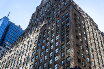 Look up at buildings on the streets of New York