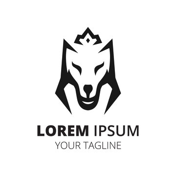 Wolf crown line logo design minimalist vector.