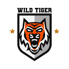 Obraz premium Wild tiger mascot logo design vector. Tiger head logo vector.
