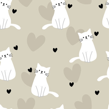 Seamless pattern with cute cartoon cats and flower for fabric print, textile, gift wrapping paper. colorful vector for kids, flat style
