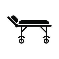 Hospital icon, black isolated icon with medical cross and person in bed symbols