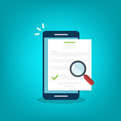 Online digital document inspection or assessment evaluation on smartphone, contract review, analysis, inspection of agreement contract, compliance verification. 
