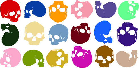 background of multi-colored skulls in several different positions