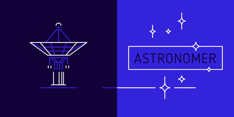 Line contour symbol of telescope for observatory science emblem, astrophysics concept logo design. Vector linear icon astronomy. Contour illustration telescope in trendy minimal style — astronomer
