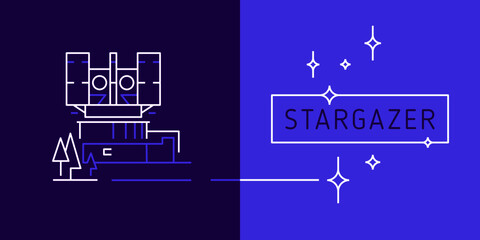 Line contour symbol of telescope for observatory science emblem, astrophysics concept logo design. Vector linear icon astronomy. Contour illustration telescope in trendy minimal style — astronomer