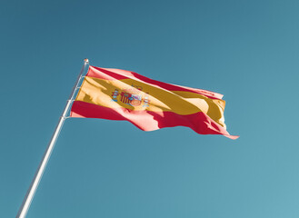 Spain flag low angle on sky background
