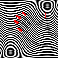 A  wavy striped pattern and a feminine hand are featured.

