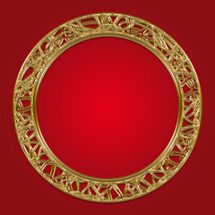 Luxury gold frame on red background, circle