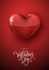 Happy Valentine's Day poster. Vector illustration with realistic heart baloons. Wallpaper, flyers, invitation, posters, brochure, banners.