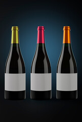 Three Bottles of red wine in a dark background