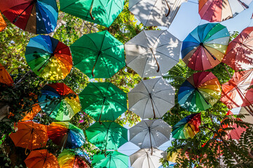 Fototapeta na wymiar Umbrella ceiling, sun protection. Photographed in Cyprus in 2017, Nicosia city