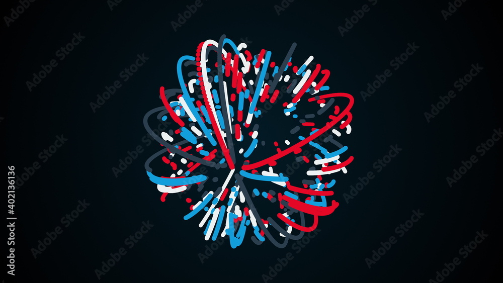 Poster abstract sphere made of lines and particles, computer generated. 3d rendering of art background