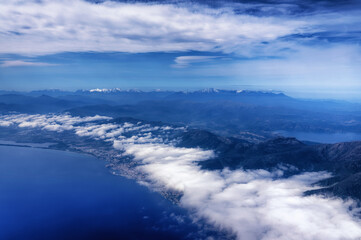 Naklejka na ściany i meble Aerial view of Bastia city and Upper Corsica