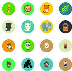 Obraz premium Wild animals icons of giraffe lion lioness snake panther black cat white cat elephant monkey wolf panda zebra gorilla bear polar bear deer 