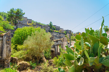 Fototapeta na wymiar Ghost Town, Abandoned houses and ruins of Kayakoy village, Fethiye, Turkey