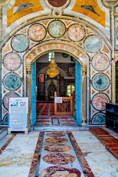 Israel - July 29, 2020: entrance to Al Jazzar Mosque in the old city of Acre (Akko)