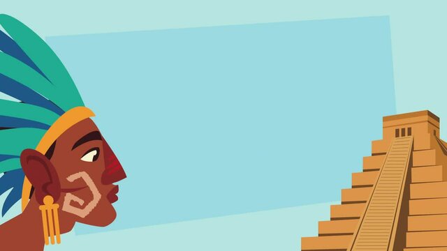 culture aztec pyramid and native profile scene animation