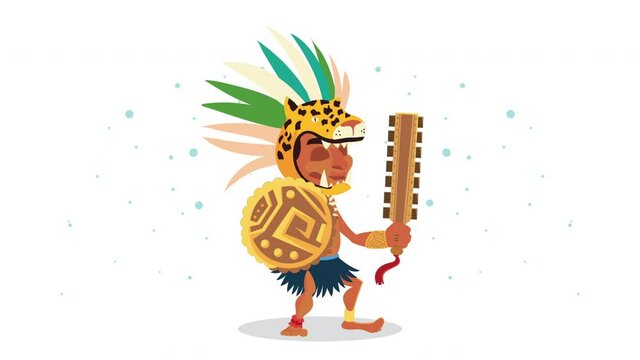 culture aztec native with jaguar hat animation