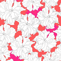 Floral seamless pattern. Vector background with flowers. Hand drawn artwork for textiles, fabrics, souvenirs, packaging and greeting cards.
