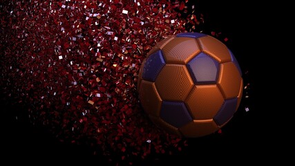 Naklejka premium Soccer ball with Particles under Black Background. 3D sketch design and illustration. 3D CG. 3D high quality rendering. 
