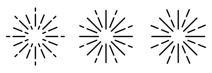 Set retro sun burst. Sunrise line illustration. Radial sun ray on white background for decoration design. Vector design element. 