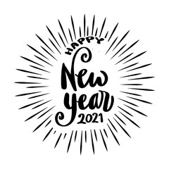 Fototapeta na wymiar Happy New Year 2021 typography with burst.