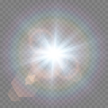 Vector blue light with lens flares. Sun, sun rays, dawn, glare from the sun png. Explosion of blue light. Blue flare png, glare from flare png.