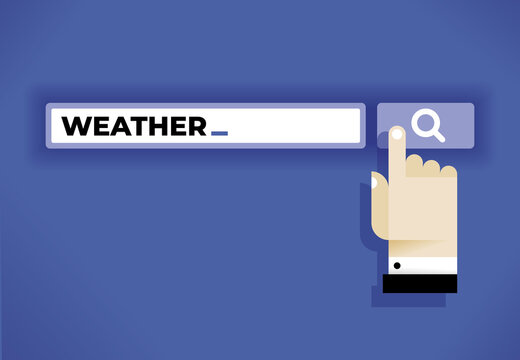 Internet weather forecast search. Businessman hand icon. Concepts: Google search, weather satallite information about temperature, air pressure, climate etc.