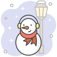 Snowman filled icon with background, vector illustration