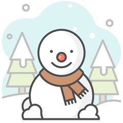 Snowman filled icon with background, vector illustration