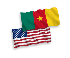 Flags of Cameroon and America on a white background
