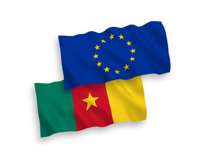 Flags of European Union and Cameroon on a white background