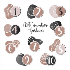 Abstract vector set with cute numbers and liquid shape on hand drawn pattern on white background. Design template for wish and check list. numbers: one, two, three, four, five, six, seven, eight, nine