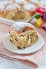 Fluffy homemade austrian powdered buchteln with chocolate chips