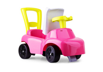 Childrens toy car on white background