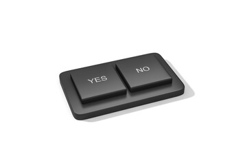 Black computer keyboard buttons with Yes and No keys on white background 3d rendering. 3d illustration minimal style for business concept.