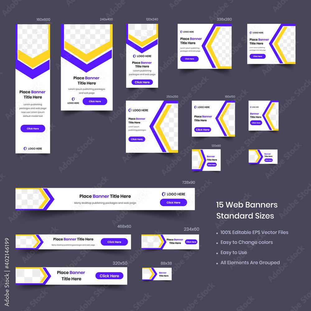 Wall mural set of creative web banners of standard size with a place for photos. business ad banner. vertical, 