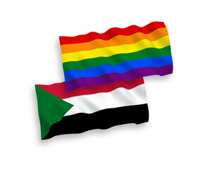 Flags of Rainbow gay pride and Sudan on a white background