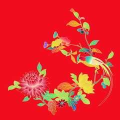 Obraz na płótnie Canvas Vector illustration of Chinese style flowers, birds and flowers