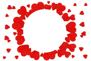 Red hearts on a white background with copy space. Greeting card. Mock up