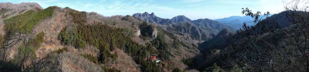 View from the top of Mt. Kurotaki (Nammoku Village), Gunma Prefecture (late autumn / early winter)(panorama) 群馬県・黒瀧山(南牧村)頂上からの眺望 (晩秋/初冬)(パノラマ)
