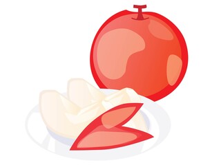 丸ごととウサギの形にカットされたリンゴのイラスト