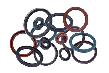 Steel edge seals for automotive engine, isolated on a white background.