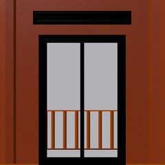 Prefabricated vertical window panels, modern residential Windows on a red wall background. 3D-rendering