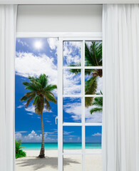open glass door sea view