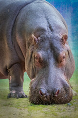 closeup portrait of a hippopotamus head